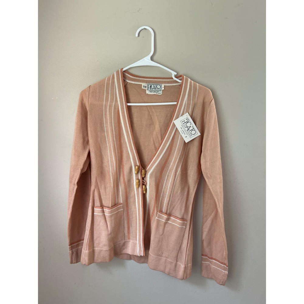 Vintage ICATO Cardigan Sweater Small S Peach Acrylic Boho 70s New With Tags